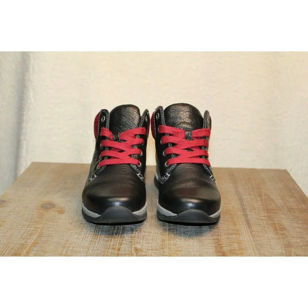 Bionica Ankle Boots Women's 6.5M Tierra Black Leather Wool Lace Up Buffalo Plaid